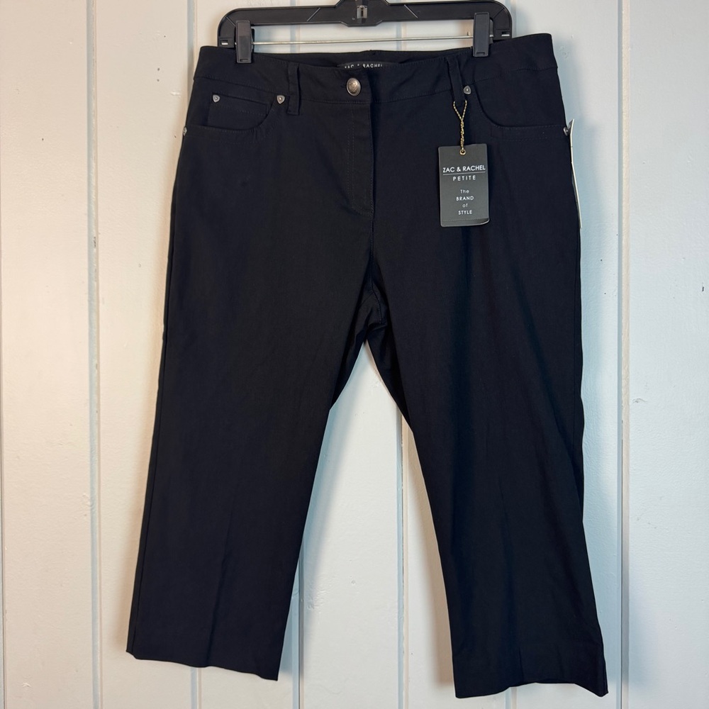 NWT Zac & Rachel Woman Black Slim Crop Pant Nylon Blend‎ lightweight Size 14 P